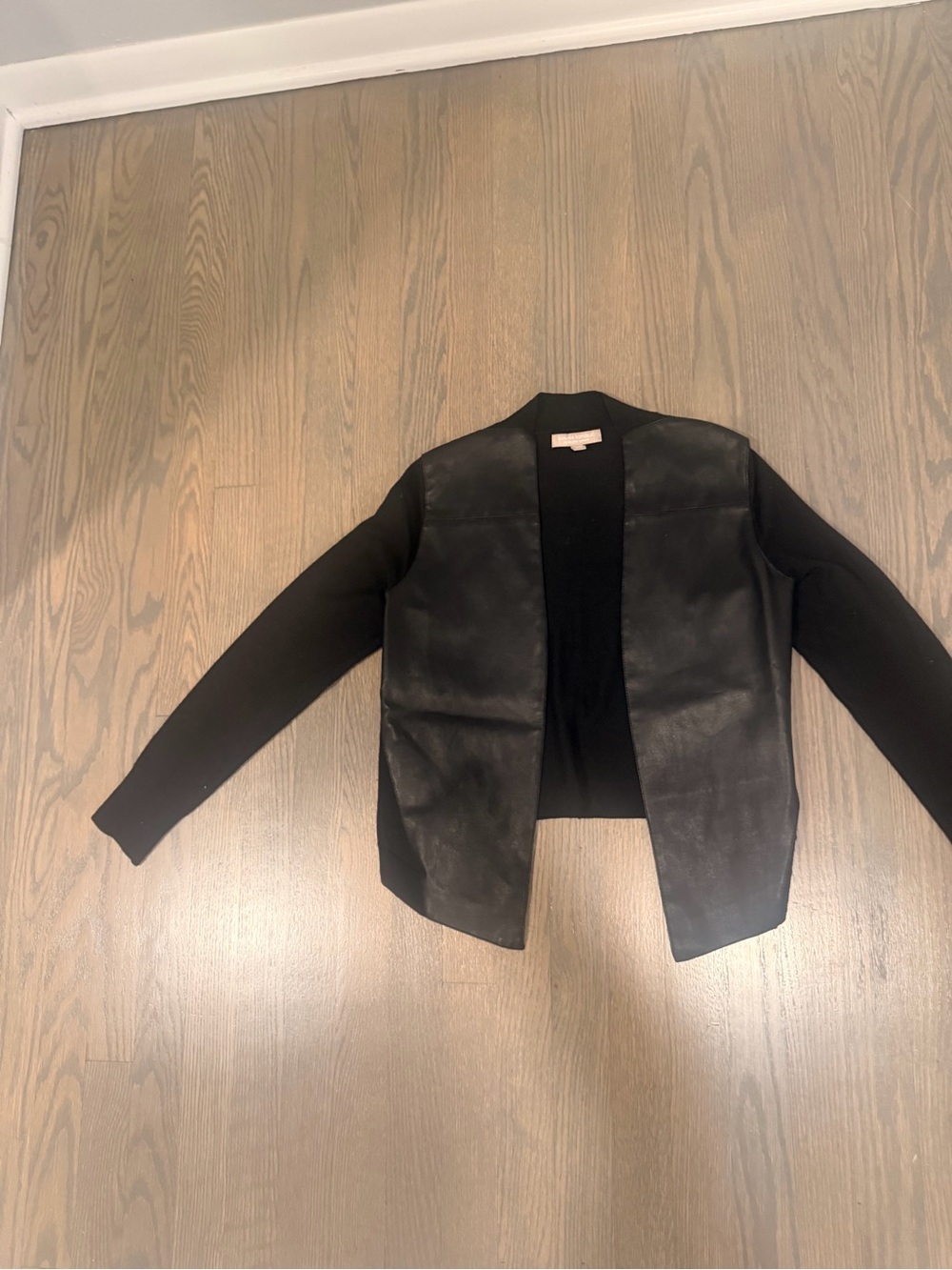 Banana republic Womens Black Open-Front Faux Leather Jacket/sweater- small